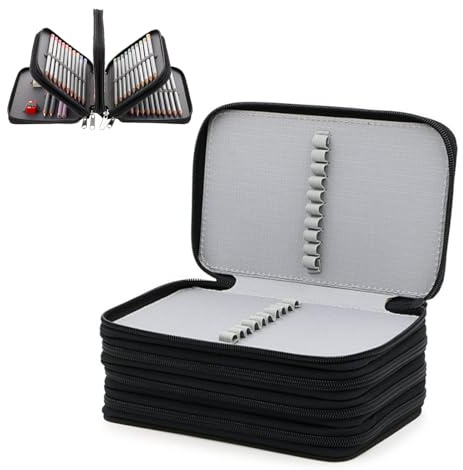 Megcdtr Federmappe,72 Slots Mäppchen Schwarz(20 x 12.5 x 8.7 cm) | Große Federmäppchen mit Reißverschluss Tragegriff Etui, Portable Federtasche für Buntstifte Marker Kugelschreiber