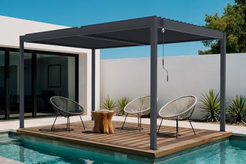 Cazeboo Pergola bioclimatique 4x3m autoportée Piana Aluminium Gris avec Stores rétractables côté 3m