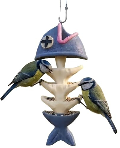 Mangeoire pour oiseaux d'extérieur Distributeur Nourriture Forme Arête | Mangeoire Résistante aux Écureuils pour jardin cour arrière pelouse terrasse balcon terrasse bois arbre extérieur
