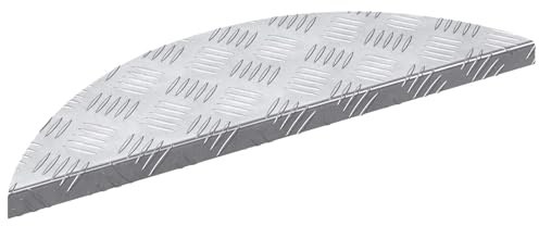 Runheo Trappa steg halvmåne 5 stycken silver aluminium 60 x 18 x 2,5 cm halkfri självhäftande för inomhus- och utomhusbruk med rutmönster säkerhet och enkel skötsel