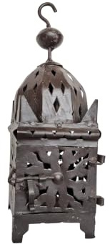 Farol Oriental de Hierro Forjado Hecho a Mano en Marruecos, Portavelas Árabe, 27 cm