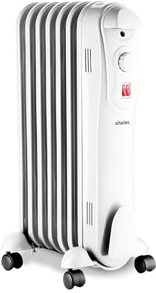 Schallen Portable Electric Slim Oil Filled Radiator Heater for Home and Office Use with Adjustable Temperature Thermostat, 3 Heat Settings & Safety Cut Off (White, 1500W | 7 Fin)