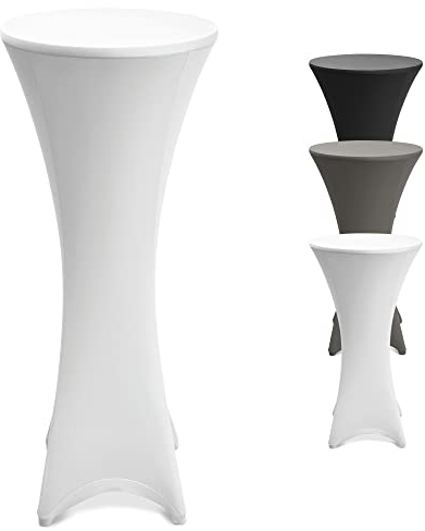Beautissu Stretch Stehtisch Husse Weiß Ø 60-65 cm Stella – Verstärkung im Fußbereich & 40°C waschbar, rutschfest & bügelfreie Husse für Stehtisch & Bistrotisch als Tisch-Überzug