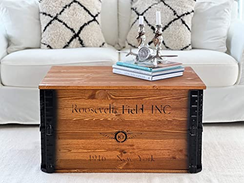 Uncle Joe's - Cassapanca Roosevelt in stile vintage shabby chic, in legno massiccio marrone con vano portaoggetti e coperchio