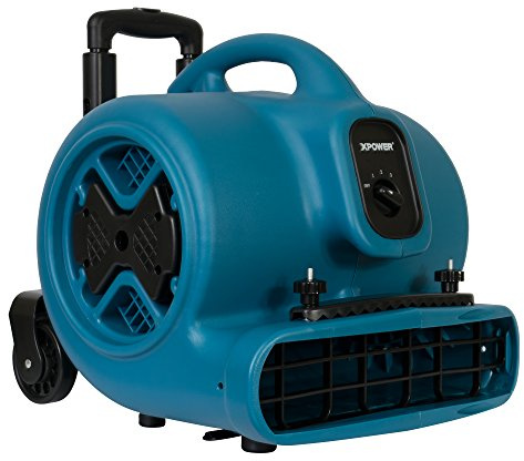 XPOWER P-630HC Pro 1/2 HP 2800 CFM Centrifugal Air Mover, Carpet Dryer, Floor Fan, Blower, Telescopic Handle and Wheels, Carpet Clamp, for Water Damage Restoration, Janitorial, Plumbing, Home Us, Blue