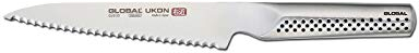 Global GUS-22 UKON Utility Knife with 15cm Serrated Blade, CROMOVA 18 Stainless Steel, Silver