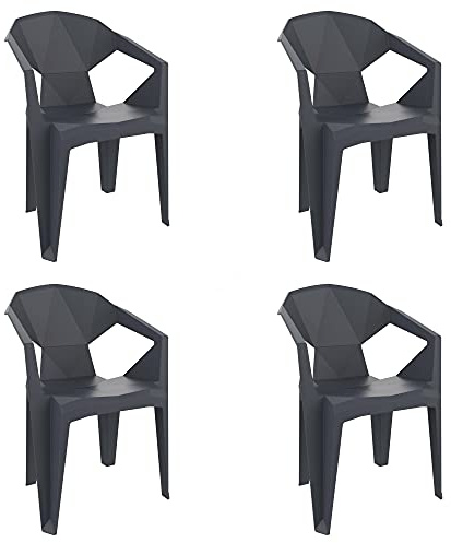 RESOL Delta Set 4 chaises de Jardin avec accoudoirs, empilable | Fauteuil Design Moderne, léger et Durable, Filtre Solaire UV | pour Patio, Balcon ou terrasse, Salle à Manger extérieure - Gris Foncé