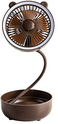 Ventiladores de sobremesa, Ventilador USB Silencioso con Luz de noche LED, Plegable, 3 velocidades, Ventosa de silicona con fondo, Ajuste de dirección de 360 °, para Oficina, Hogar, Viajes,Marrón