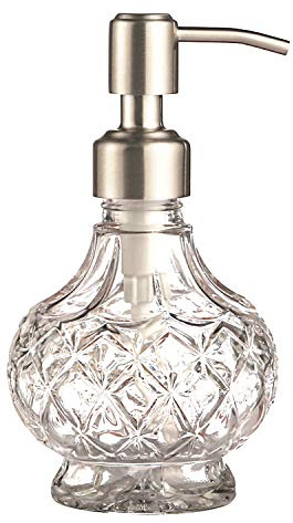 YunNasi Seifenspender mit Edelstahlpumpe, klares Kristalldesign, Vintage und elegant, nachfüllbare flüssige Handseifenschale, Seifenspender für Badezimmer-Theke, Küchenspüle (Stil 1)