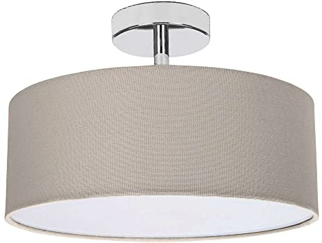 Happy Homewares Contemporary Designer Dark Ash Grey Linen Fabric Semi Flush Ceiling Light Fitting with Opal White Diffuser | 2 x 40w SES | Chrome Plated Base and Stem