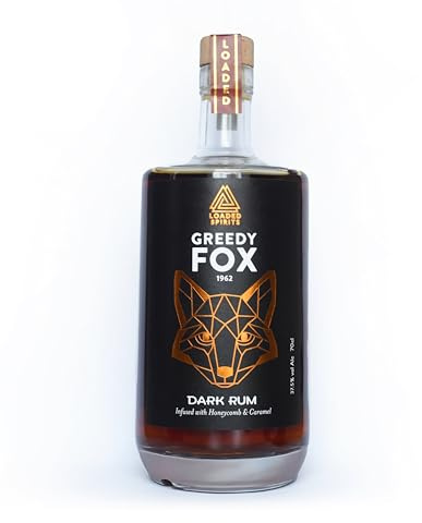 Greedy Fox Dark Rum 70cl 37.5%, Honeycomb & Caramel Flavoured Rum | Loaded Spirits | Honeycomb Rum, Caramel Rum, Spiced Rum Gift Set | Espresso Martini Celebrations | Works with Kraken Spiced Rums