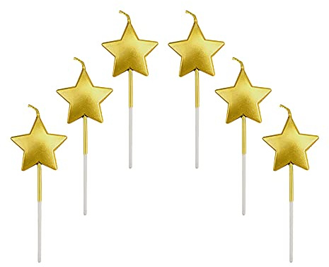 Sternform Geburtstagskerzen,6 Pcs Cake Topper Dekorationen Ggeburtstag Kerzen Metallisch Kuchen Kerzen für Kinder Geburtstag Hochzeit Party Jahrestag Valentinstag Festival,Gold