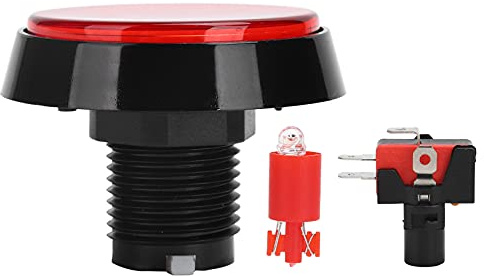 Interruptor de Botón Pulsador, 12V 10A 60 mm, Plano Redondo Grande con Luz LED, 3 Pies, para Máquina de Juego (Rojo)