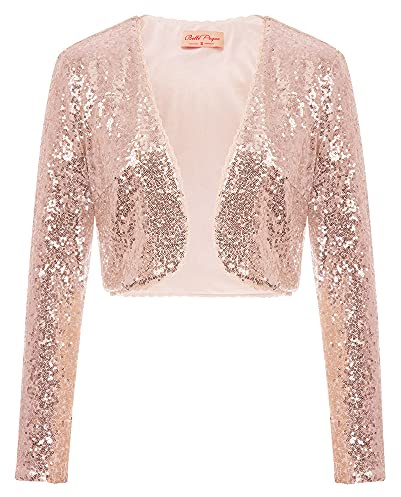 Belle Poque Top Corto con Lentejuelas De Noche para Mujer, Encogimiento De Hombros para Baile De Graduación, Rojo (570-5) XXL