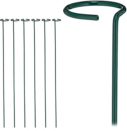 Relaxdays Rankhilfe 6er Set, Pflanzenhalterstab mit Blumenring, wetterfest, Blumenstütze aus Metall, 80 cm, dunkelgrün