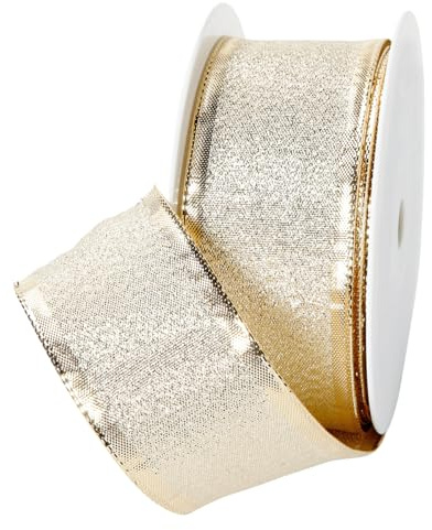 Goldenes Geschenkband mit Drahtkante 40 mm x 20 m Stoffband aus Polyester Deko Glitzer Metalleffekt
