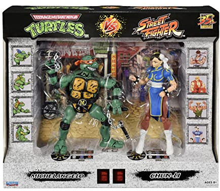 BANDAI 2 Pack | Teenage Mutant Ninja Turtles Michelangelo Vs Street Fighter Chun-Li Action Figures | 6'' And Turtle With Articulation, P81252