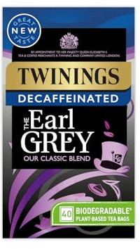 Twinings Earl Grey Decaf Tea | Full & Fragrant Earl Grey Tea Bags | Bergamot & Lemon Flavoured Decaffeinated Black Tea Blend | 40 Biodegradable Tea Bags