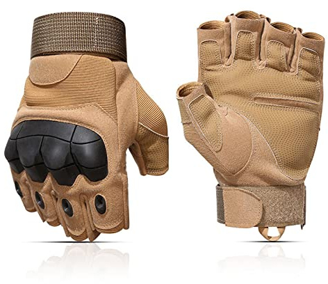 SUJAYU Tactical Fingerless Gloves for Airsoft, Survival, Combat & Driving - Men's Tan, Large