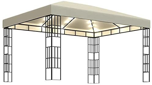 XIAOGUANG Tonnelle pliable avec guirlande lumineuse LED, pergola, tente de fête, auvent sur pied, tente solaire, tonnelle de jardin, pavillon de barbecue, 3 x 4 m blanc crème