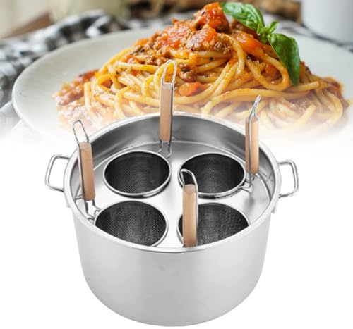 ZIXIAOS Cuocipasta, Utensile da Cottura per Cuocipasta Commerciale a 4 Fori, Pentola per Pasta in Acciaio Inossidabile e Cestello con Inserto per Cucina Domestica,2