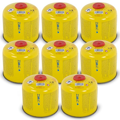 ZMC 8 cartuchos de gas 300 g, cartucho de rosca de 600 ml con gas propano/butano, EN417 rosca europea 7/16, cartucho de válvula de gas apto para hornillos de gas, quemadores de gas, quemadores de