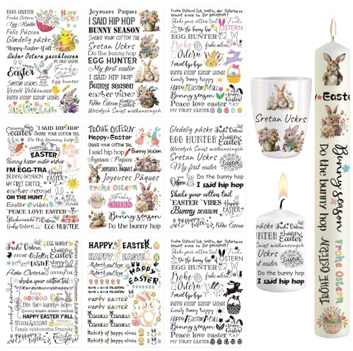 Vordpe 9 Stück Kerzentattoos Ostern, Kerzenfolie, Kerzen Tattoofolie, Wasserschiebefolie, Kerzenaufkleber, Kerzen Tattoo Wassertransferdruck, für DIY Ostern Geschenk