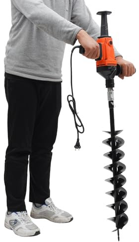 Fermoirper Tarière de jardin, 220 V, 1900 W, outil de creusement électrique, pour planter des plantes, fermes, parcs, jardins (travail des câbles) (orange + foret à double lame de 120 mm)