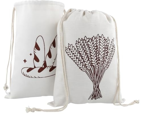 Foppla Lot de 2 sacs à pain en lin pour pain fait maison - Réutilisables - Avec cordon de serrage - Grand sac de rangement réutilisable (1 modèle + B)