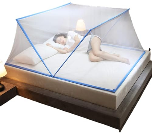Pop-up-Moskitonetz, Ultraleichtes Strandzelt, Fliegensicheres Moskitonetz, Betthimmelboden, Pop-up-Kinderbettmatratze, Anti-Mückenstiche, Reisebett, Klappnetz(Color:Blue,Size:160 * 190 * 80)