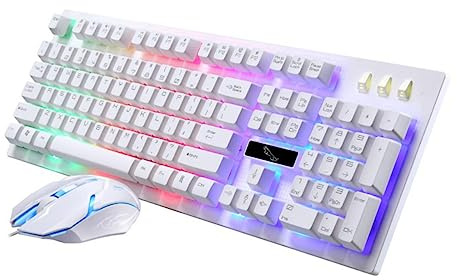 MERRYHAPY Clavier Et Souris pour Gamer Mécaniques USB Rétroéclairage Blanc, Ensemble Ergonomique Filaire, Kit De Jeu pour Pc Bureau Gaming, Accessoires Lumineux Et Résistants