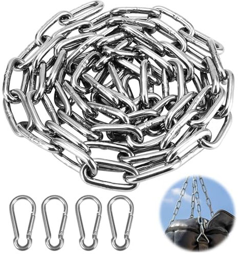 ROSYLEVE Edelstahlkette Stahlkette 3mm 2m Kettenglieder Edelstahl Ketten mit Karabiner Gliederkette Verlängerungskette Rundstahlkette Meterware für Hundekette Schaukeln Ketten Ankerkette Hängesessel