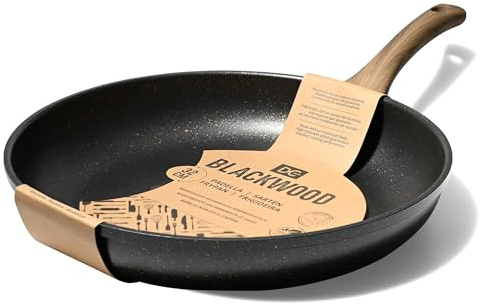 Dc Casa Padella Universale Black Wood - Padella Antiaderente in Acciaio con Manico in Legno, Versatile ed Elegante, 32 cm