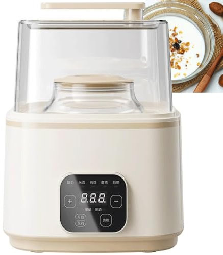 Yogurtera, Máquina automática for hacer yogur, Máquina multifunción de fermentación de nato de vino de arroz con panel táctil LED, tarros de 1 L y 2 L, temperatura y temporizador ajustables, fácil