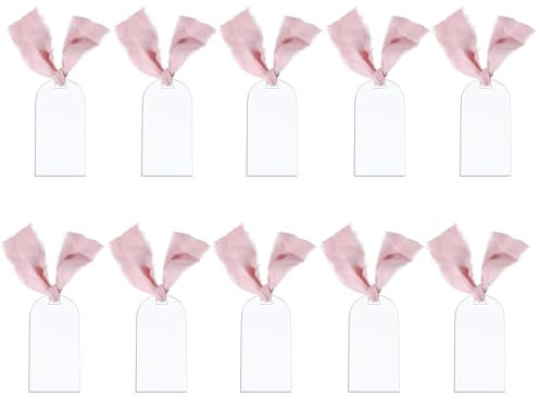 Lot de 10 marque-places vierges en acrylique transparent avec ruban pour mariage, dîner, fête