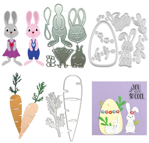 Stanzschablonen Osterhasen, 3 Stück Ostern Metall Stanzschablonen, Prägeschablonen Stanzformen Ostern, Stanzmaschine Schablonen Cutting Dies, für DIY Kartenbasteln Grußkarten Geschenkverpackung (A)