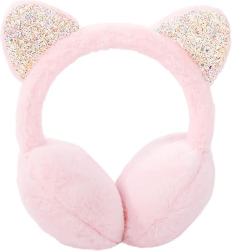 FIHDIOPO Ear Muffs Women Girls Earmuffs Winter Accessories Fluffy Plush Adjustable Adults Outdoor Thermal Ear Warmer Skiing Running Cat Ears Covers Protector from Wind Cold Gift for Girls Ladies Pink