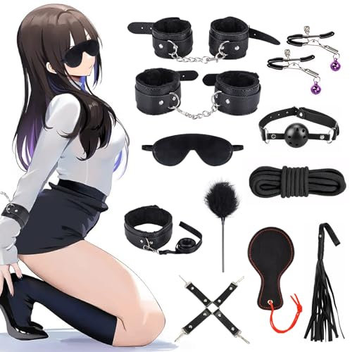 Set Bondage 11 Pezzi per San Valentino, SM Sessuale Set Restrizioni BDSM con Manette Caviglia Morsetti Capezzoli, Sex Toys Giocattoli Sessuali Erotici per Coppie Uomo Donna