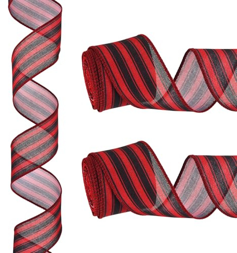 PATIKIL 12 meter x 5 cm randigt band, rött och svart trådbundet band linne presentförpackningsband för julhantverk födelsedag bröllop festival krans