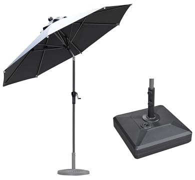 PURPLE LEAF Sonnenschirm Rund 245 cm mit Schirmständer Knickbar, Grau | Aluguss-Griff, Einfaches Öffnen, Flexible Neigung, Rostfreier Alurahmen, Marktschirm mit Schirmständer Balkon & Terrasse
