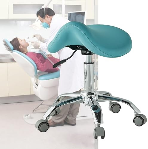 PZOFERLIN Stühle Medizinische Hocker Hydraulischer Sattelhocker mit medizinischen Rädern, 49–64 cm, for Zahnarzt- und Hygienesalons, Mehrfarbig(Blue)