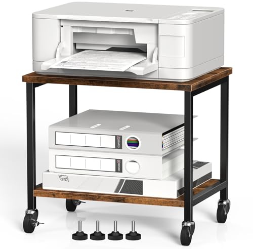 Nandae 2-Tier Printer Stand on Wheels, Under Desk Storage Shelf & Microwave Stand,Rolling Cart for 3D Printer & Fax Scanner, Printer Table for Home Office Business white bron