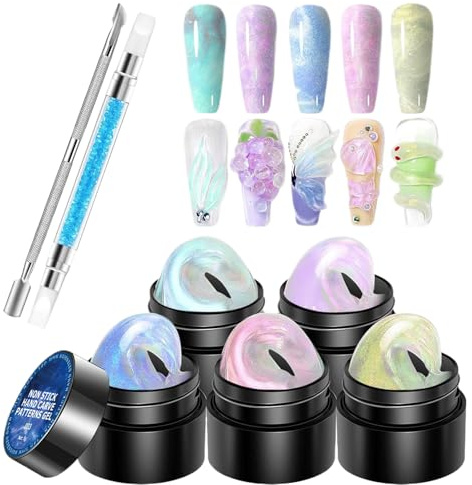Gel de moldeo para uñas - Gel de escultura 3D | Conjunto de manicura no sólida 5 colores sólidos para concepciones creativas y pintura de construcción de uñas