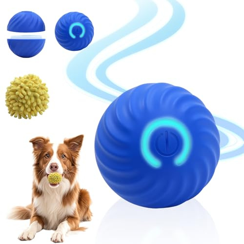 Interactive Dog Ball Toys for Pet Dogs,Smart Electric Small Medium Dog Toys to Keep them Busy,Automatic Rolling Jumping Balls with 2 Cover for Dogs,Rechargeable Pet Interactive Toy Balls,Blue