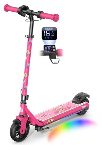Gyroor H30Max E Scooter Kinder 6 bis 14 Jahre 150W Musik LED Doppelbremse | Elektroroller mit Bluetooth, Regenbogenlicht, 3 Stufen (10/13/16 km/h), höhenverstellbar, Vollgummireifen 60 kg, Minion