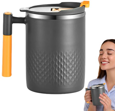 Taza térmica de café – 450 ml de doble capa, taza aislante, vaso de viaje de acero inoxidable con asa y tapa, soporte para bebidas frías y calientes | Contenedor portátil para bebidas conveniente