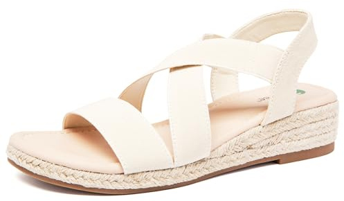 Ataiwee Women's Platform Wedge Heel Sandals - Open-Toe Adjustable Elastic Strappy, Comfortable Insole, lightweight Rubber Sole, Casual Summer Strappy Sandals.(2507003,BG/MF,8)