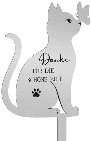 Namalu Piquet de Pierre Tombale pour Animal de Compagnie Plaque Commémorative en Métal avec Gravure Plaque Funéraire Imperméable Cadeau pour Propriétaire de Chat Chien(Chat Mignon)