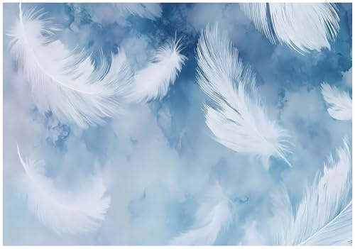 WallArena - Papel pintado fotográfico de fieltro con plumas, 150 x 105 cm – Fotomurales – Papel pintado – para salón dormitorio – Papel pintado de pared efecto 3D – Incluye pegamento – Blanco Azul
