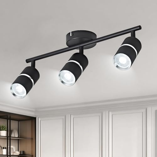 OKELI Modern Black Kitchen Lights Ceiling, 3 Way Industrial Spotlights Ceiling Lights with Rotatable GU10 Socket Adjustable Light Fitting Ceiling for Kitchen Bedroom Living Room, Bulb Not Included